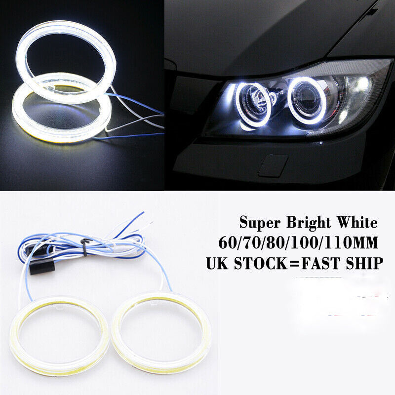 60-120mm COB LED Headlight Rings Halo Angel Eyes Universal High Power Bright ea