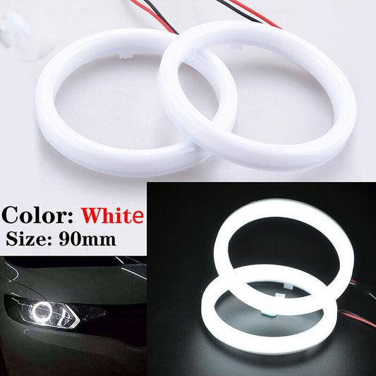 L+R Car 90mm White COB LED Angel Eyes Halo Ring with Cover Fog light Universal