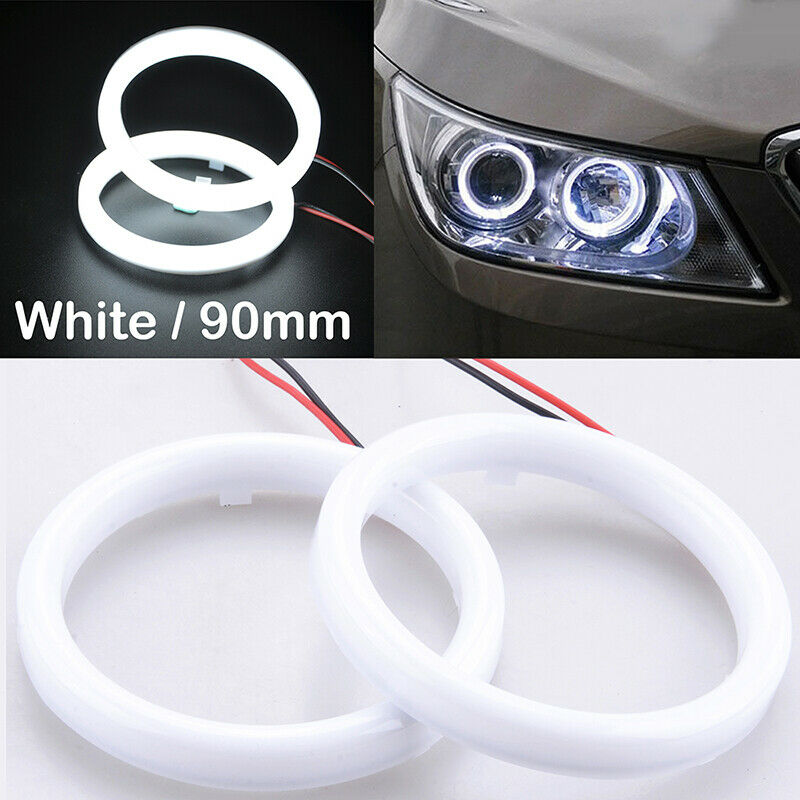 L+R Car 90mm White COB LED Angel Eyes Halo Ring with Cover Fog light Universal