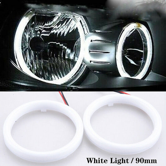 L+R Car 90mm White COB LED Angel Eyes Halo Ring with Cover Fog light Universal