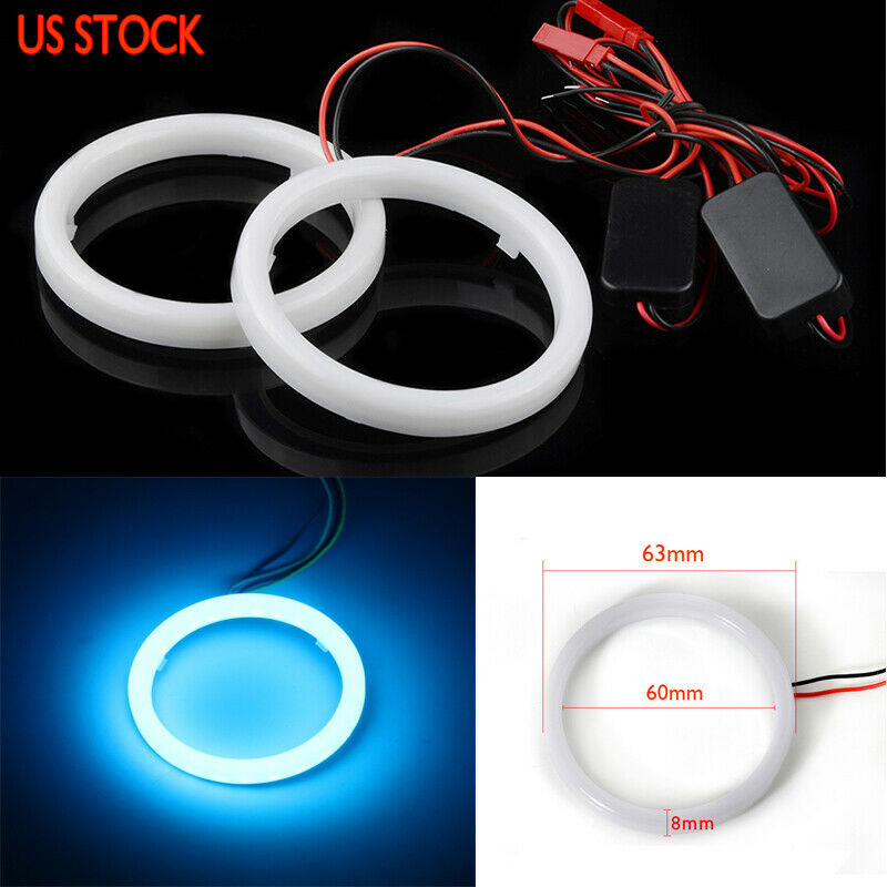 Pair Car 60mm BLUE COB LED Angel Eyes Halo Ring with Cover Fog light Universal E