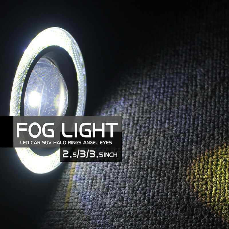64-89mm Angel Eyes Halo Car Fog Lights Lamp Projector DRL COB LED Bulbs White AE