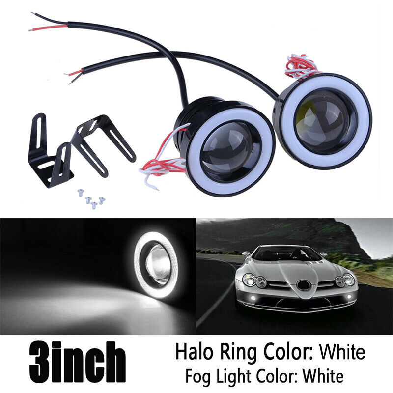 3Inch 76mm COB LED Angel Eyes Car DRL Fog Light Lens Projector Halo Fog Lamp 10W