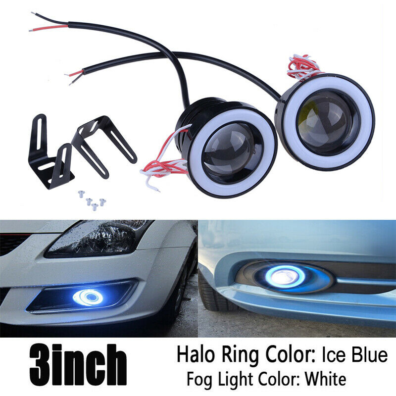 3Inch 76mm COB LED Angel Eyes Car DRL Fog Light Lens Projector Halo Fog Lamp 10W