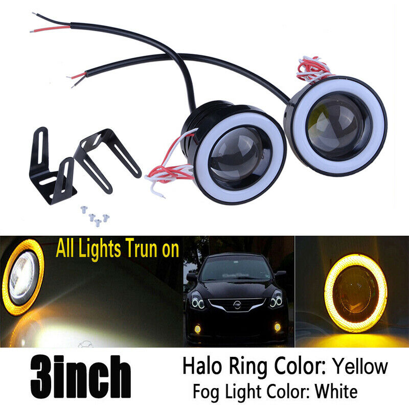 3Inch 76mm COB LED Angel Eyes Car DRL Fog Light Lens Projector Halo Fog Lamp 10W