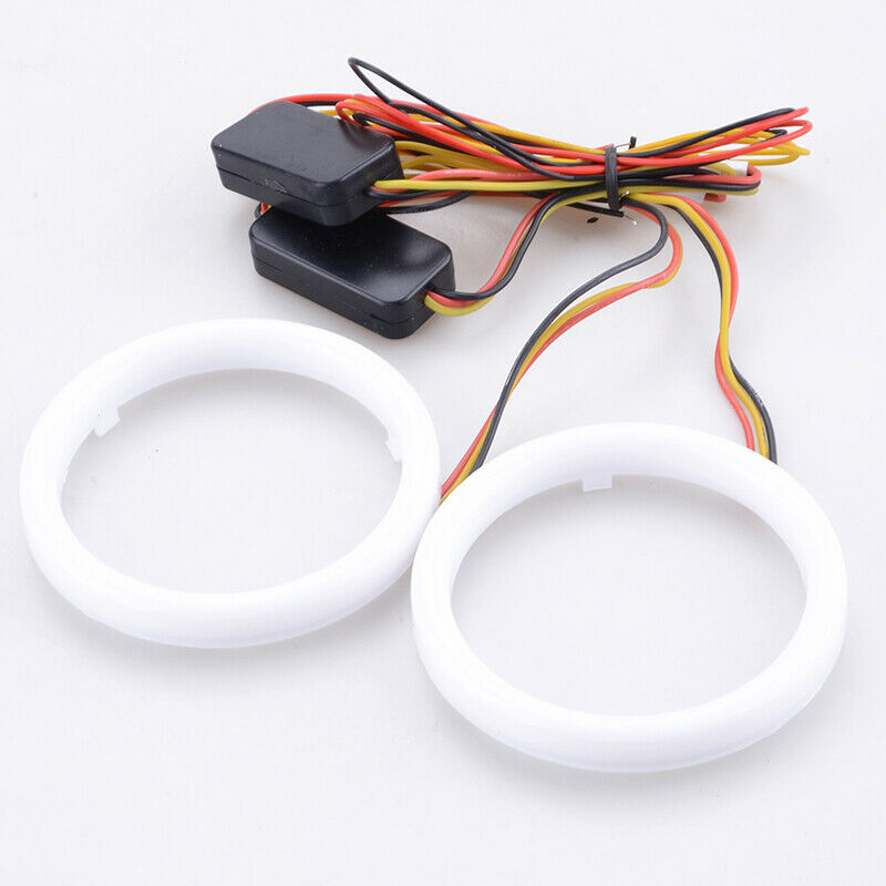 2x 60mm Angel Eyes COB Car Headlight Halo Ring White DRL Amber Turn Light UK AE