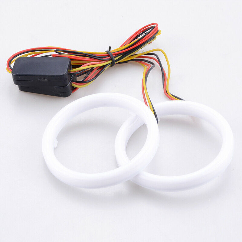 2x 60mm Angel Eyes COB Car Headlight Halo Ring White DRL Amber Turn Light UK AE