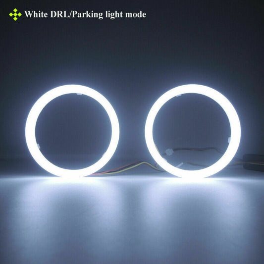 2x 60mm Angel Eyes COB Car Headlight Halo Ring White DRL Amber Turn Light UK AE
