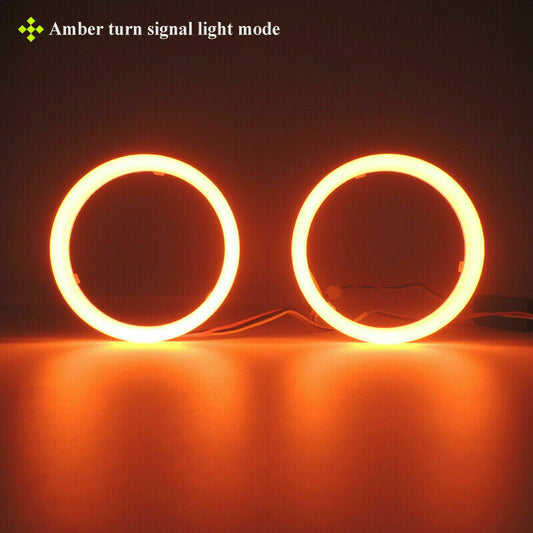 2x 60mm Angel Eyes COB Car Headlight Halo Ring White DRL Amber Turn Light UK AE