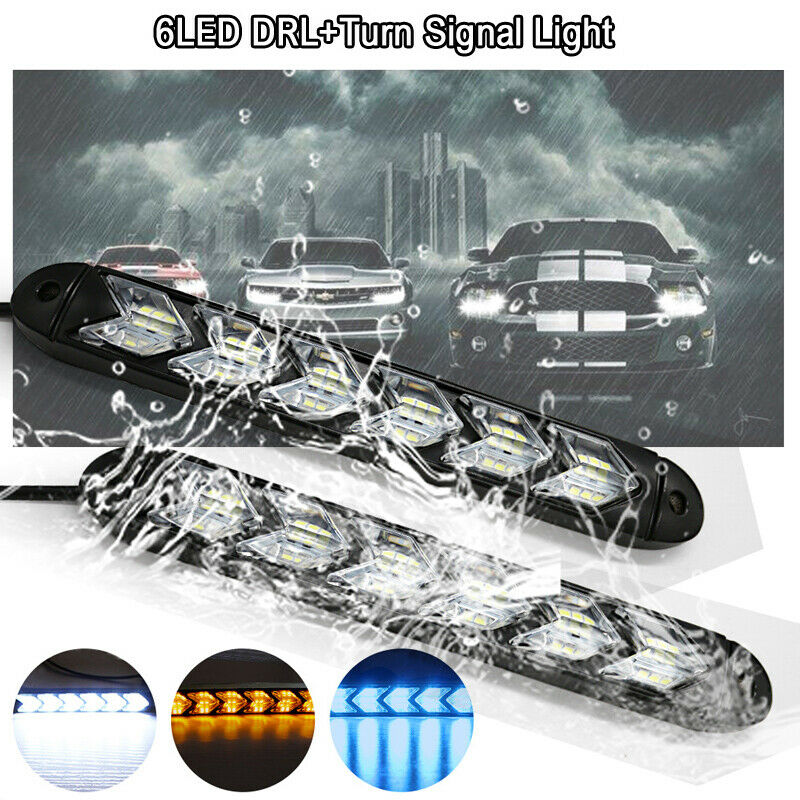 2PCS 6LED Car LED DRL Daytime Running Light Arrow Turn Signal Warning Lights