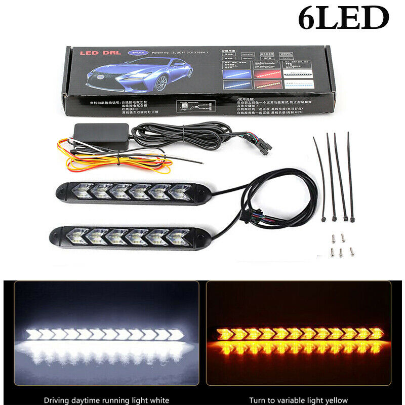 2PCS 6LED Car LED DRL Daytime Running Light Arrow Turn Signal Warning Lights