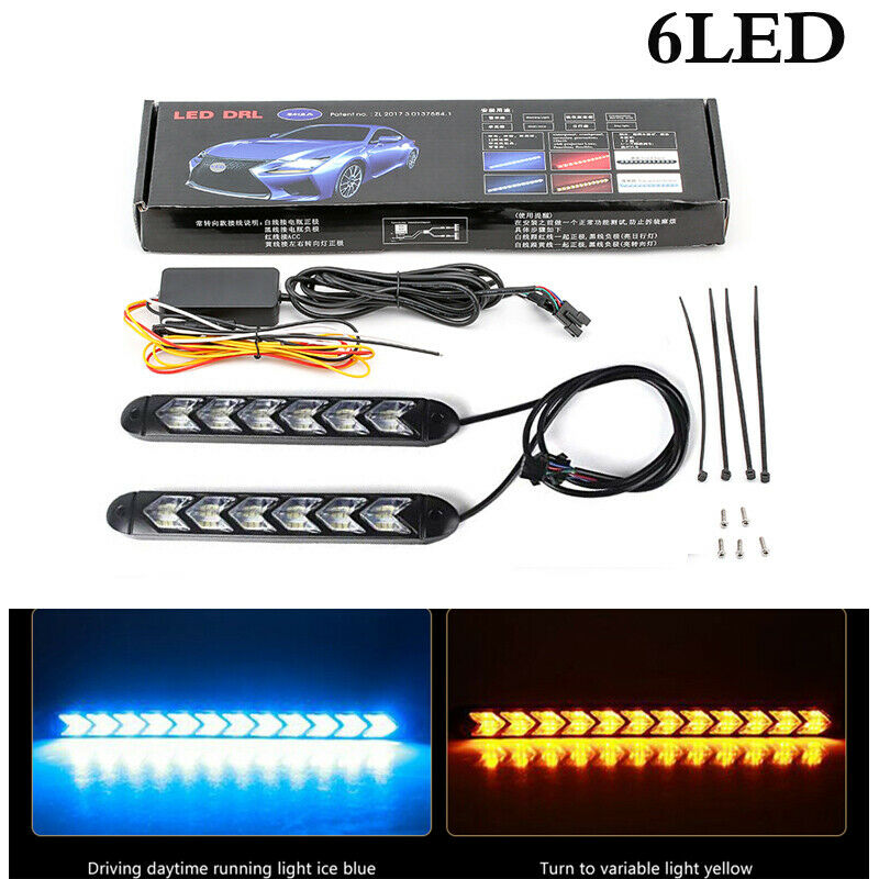 2PCS 6LED Car LED DRL Daytime Running Light Arrow Turn Signal Warning Lights