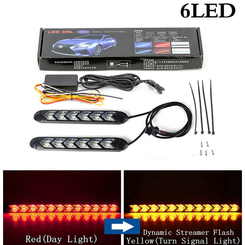 2PCS 6LED Car LED DRL Daytime Running Light Arrow Turn Signal Warning Lights