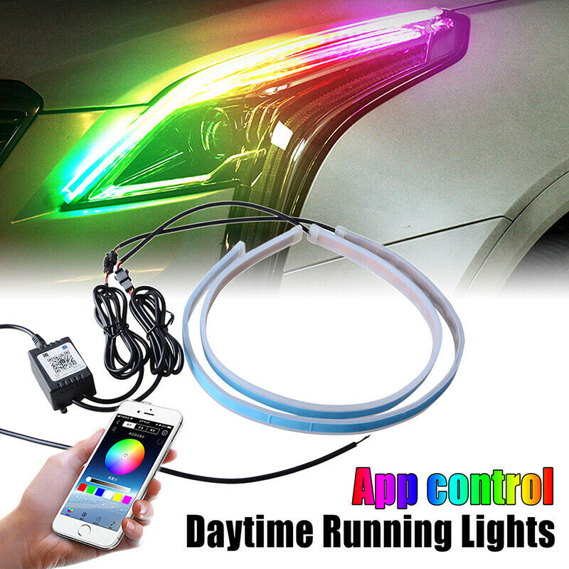 RGB 60CM LED Car DRL Daytime Running Turn Signal Lamp Strip Light Flexible Tube