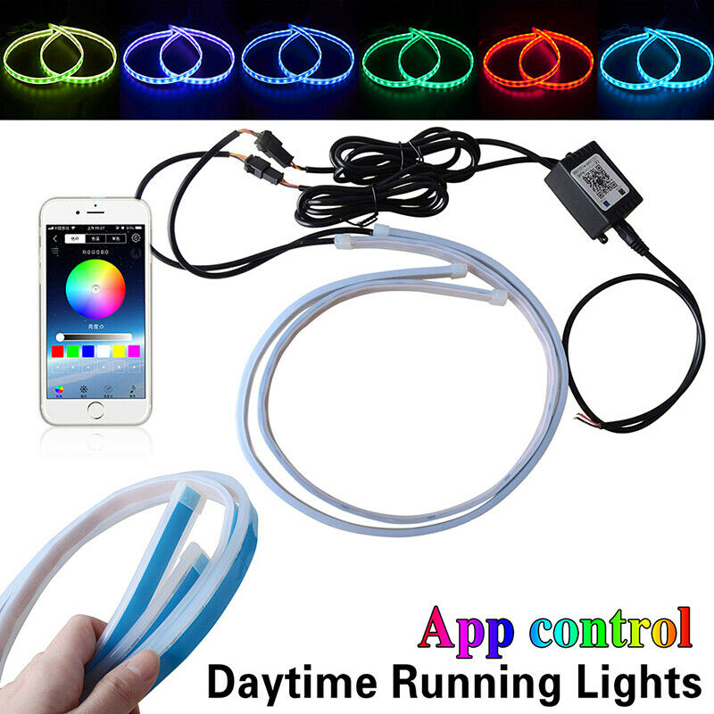 RGB 60CM LED Car DRL Daytime Running Turn Signal Lamp Strip Light Flexible Tube