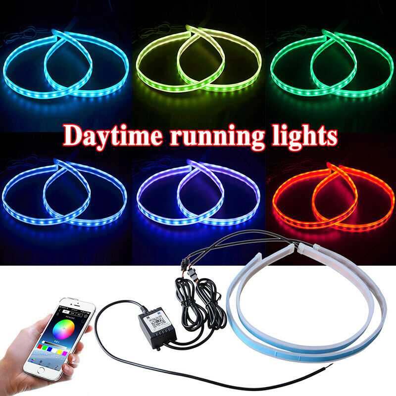 RGB 60CM LED Car DRL Daytime Running Turn Signal Lamp Strip Light Flexible Tube