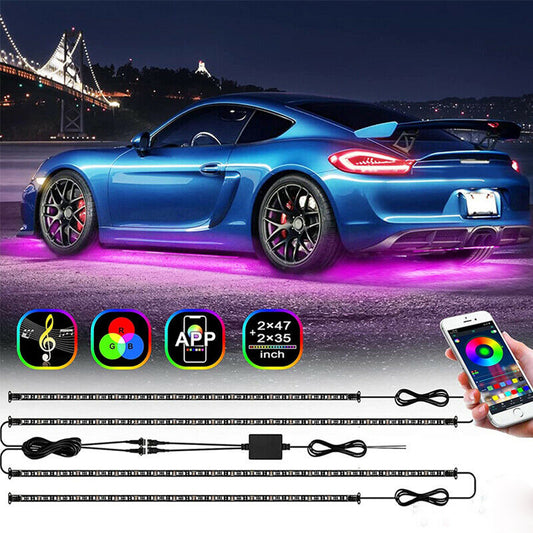 4PCS RGB LED Under Car Tube Strip Underglow body Neon Light Phone App Control UK