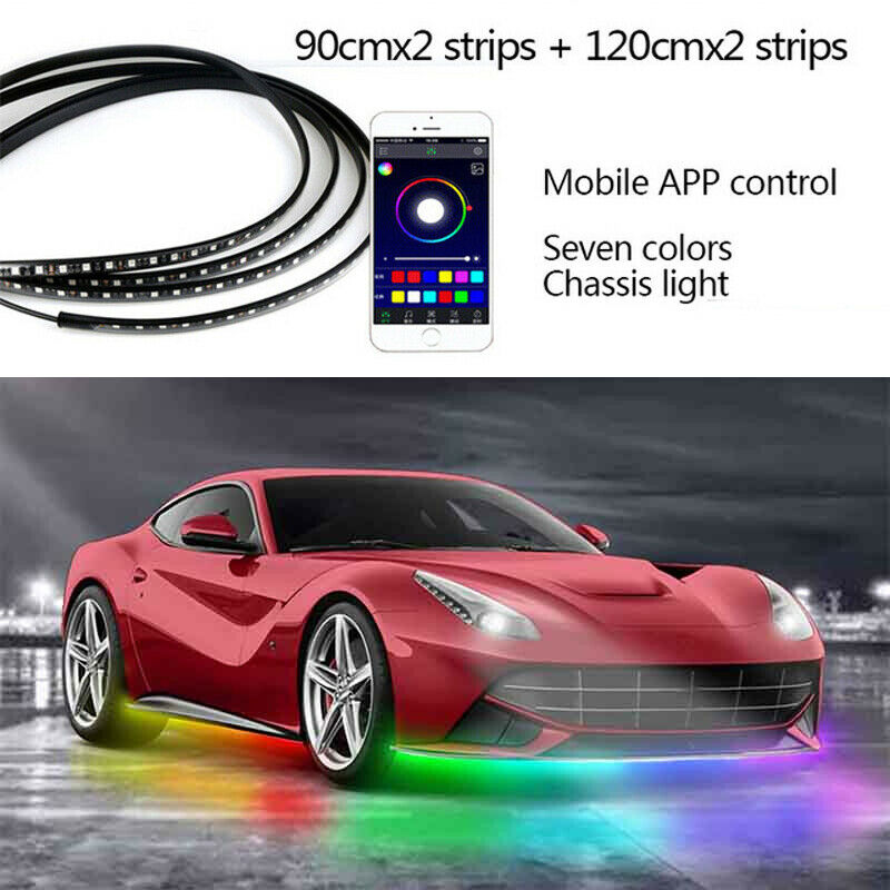 4PCS RGB LED Under Car Tube Strip Underglow body Neon Light Phone App Control UK