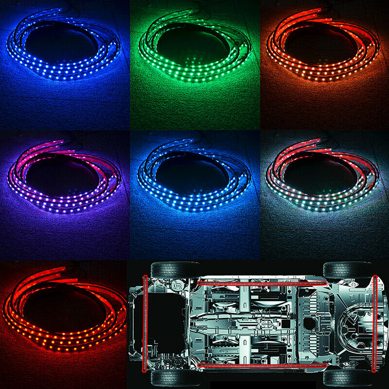 4PCS RGB LED Under Car Tube Strip Underglow body Neon Light Phone App Control UK