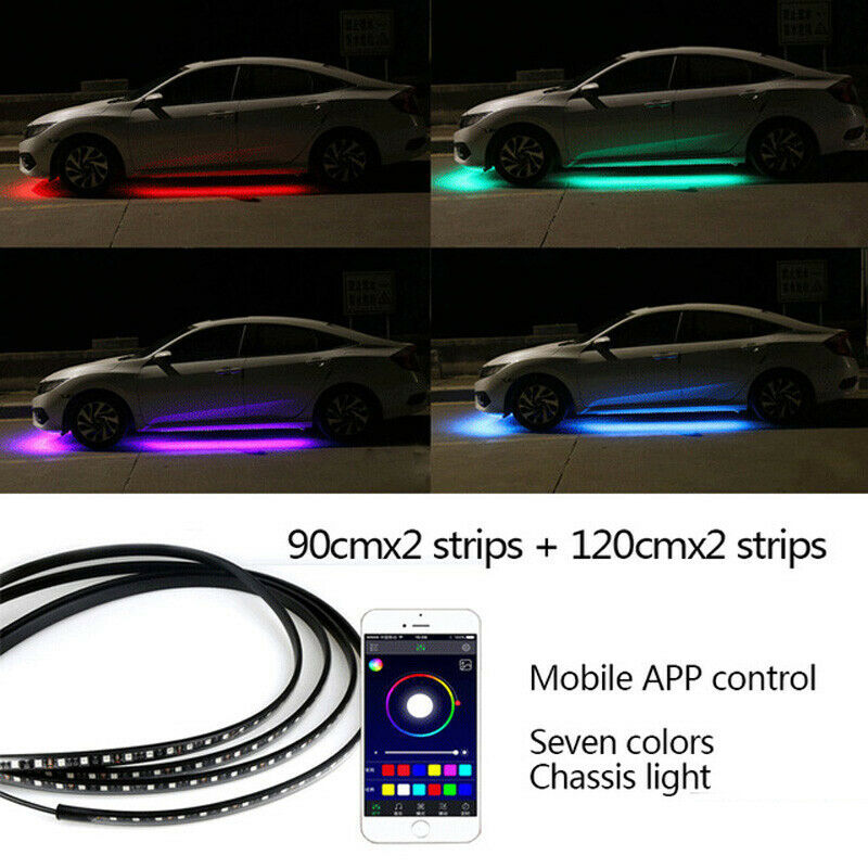 4PCS RGB LED Under Car Tube Strip Underglow body Neon Light Phone App Control UK