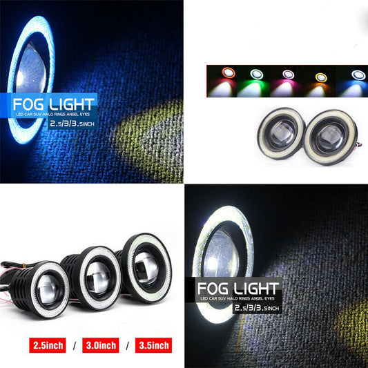 Angel Eyes Halo Car Fog Lights Lamp Projector DRL COB LED Bulbs White/Ice Blue