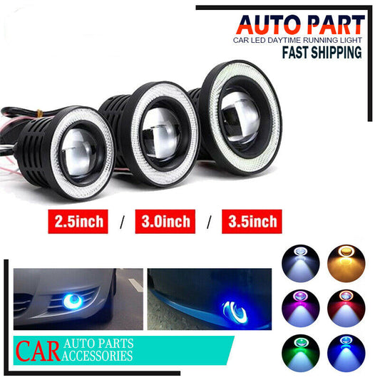 Angel Eyes Halo Car Fog Lights Lamp Projector DRL COB LED Bulbs White/Ice Blue