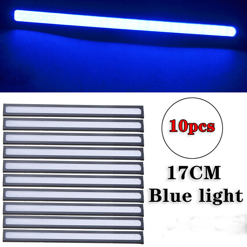 UK 10pcs Blue LED Strip Car DRL Running Daytime Light COB Driving Lights 17CM