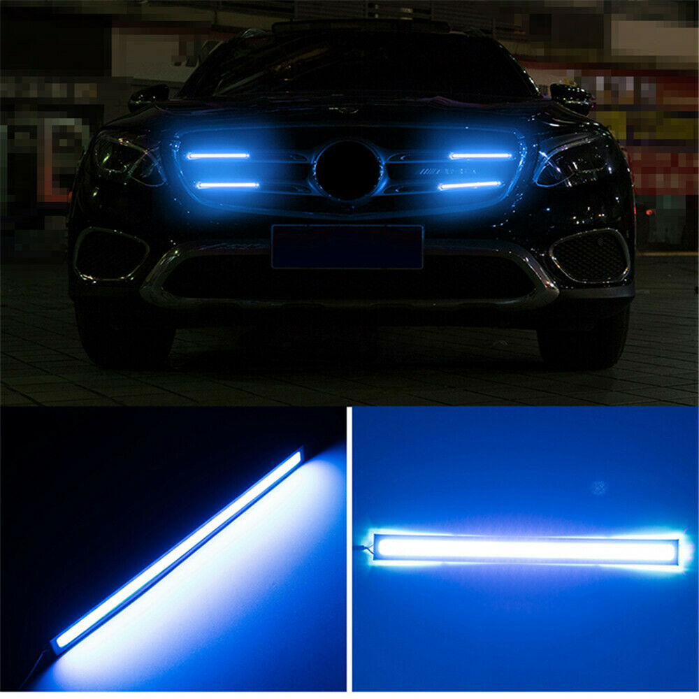 UK 10pcs Blue LED Strip Car DRL Running Daytime Light COB Driving Lights 17CM