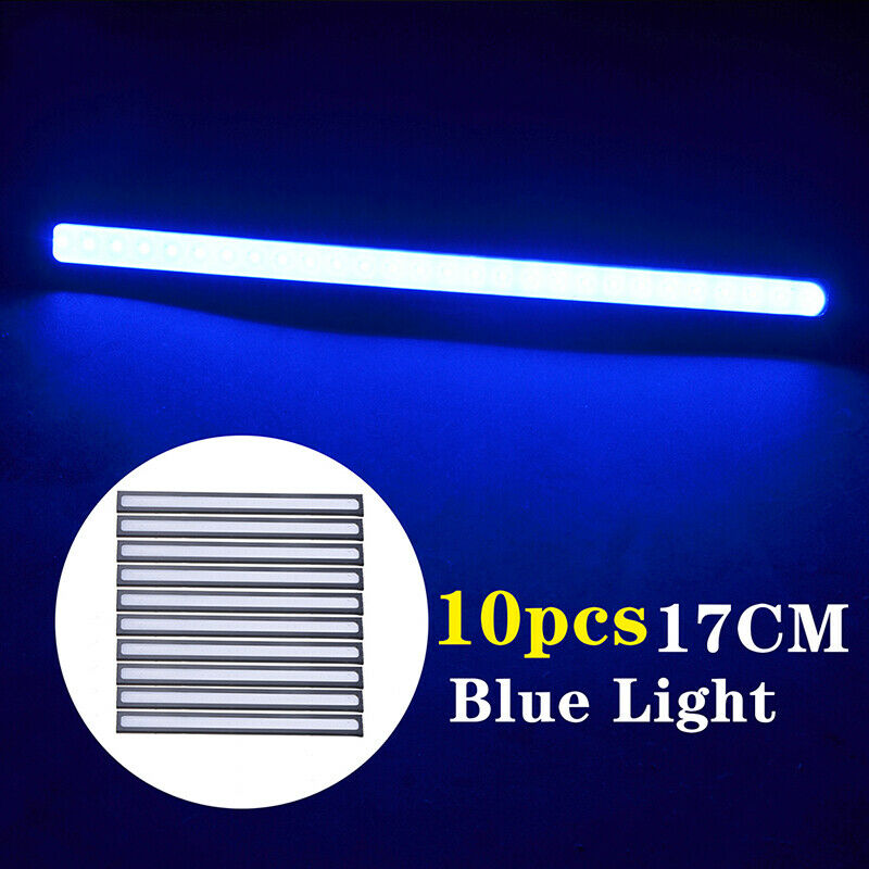 UK 10pcs Blue LED Strip Car DRL Running Daytime Light COB Driving Lights 17CM