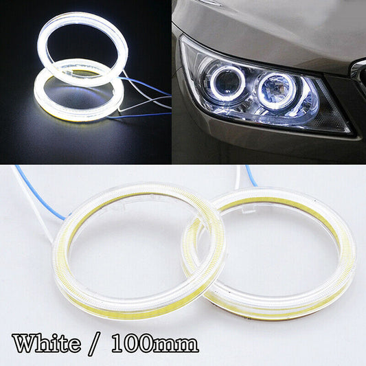 60-100mm COB LED Headlight Ring Halo Angel Eye High Power Bright White Universal