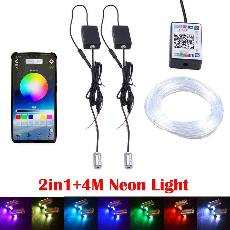 2x 4M 3mm RGB LED Car Interior Fiber Optic Neon Wire Strip Light Atmosphere APP