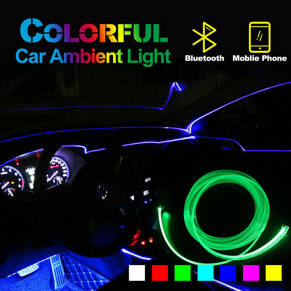 2x 4M 3mm RGB LED Car Interior Fiber Optic Neon Wire Strip Light Atmosphere APP