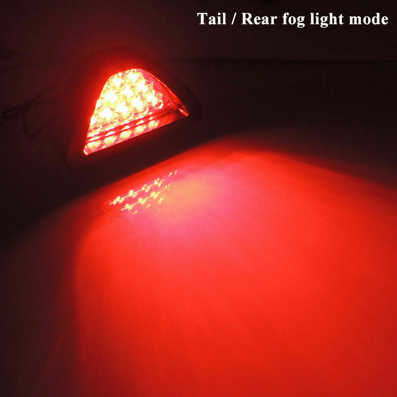 Clear Triangle LED Motorcycle Rear Tail Fog Light ATV Car Brake Warming Lamp F1