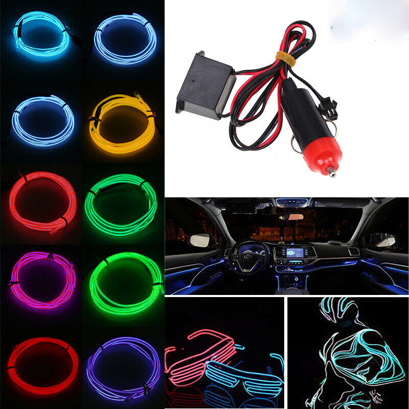 1/3/5m Cigarette Lighter EL Wire Neon LED Lights Xmas Glow String Strip Rope