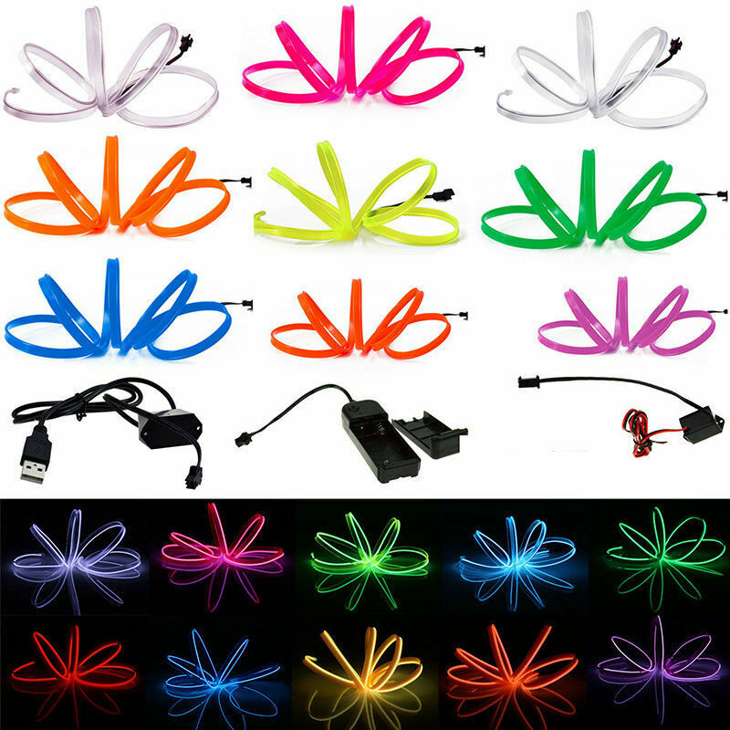 LED Car Atmosphere Strip Light EL Wire Neon Glow Rope Lamp Cigarette lighter ae