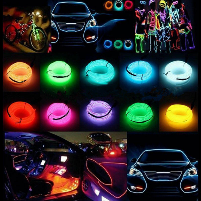 LED Car Atmosphere Strip Light EL Wire Neon Glow Rope Lamp Cigarette lighter ae