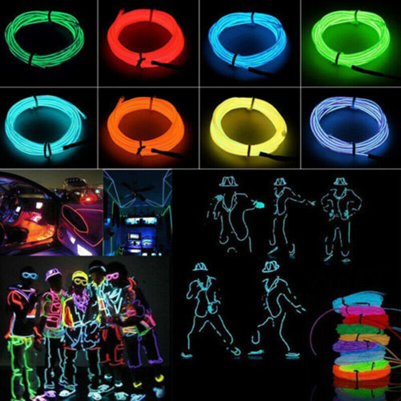 EL Wire Neon LED Car Interior Atmosphere Glow String Strip Lights Rope Tube Lamp