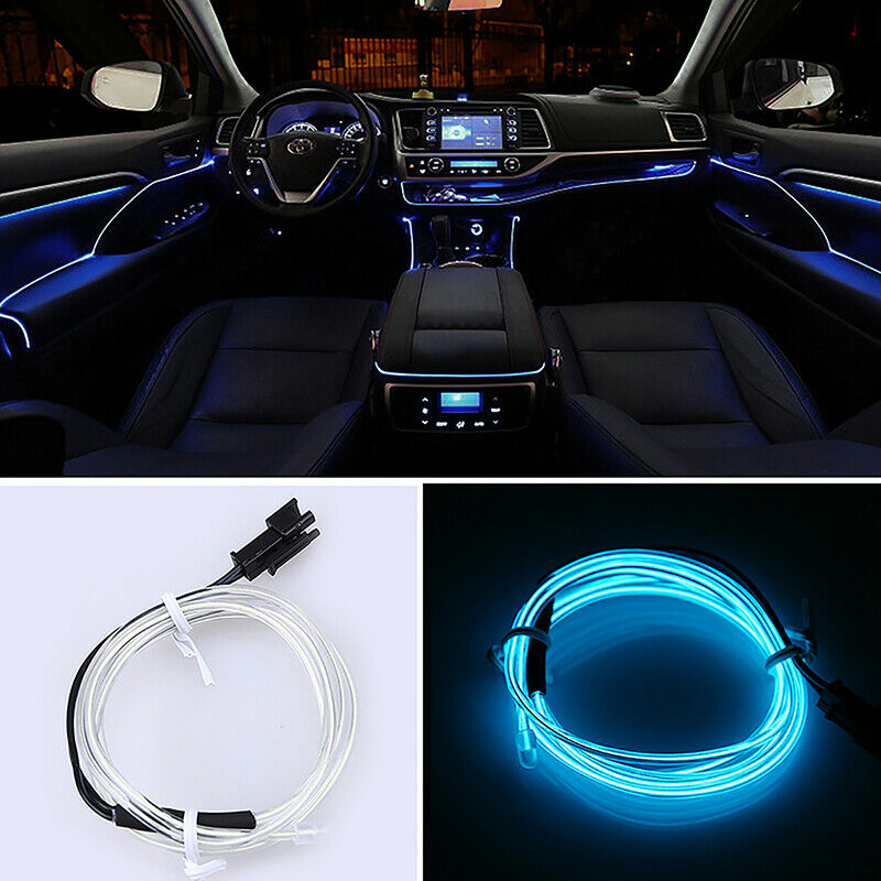 EL Wire Neon LED Car Interior Atmosphere Glow String Strip Lights Rope Tube Lamp