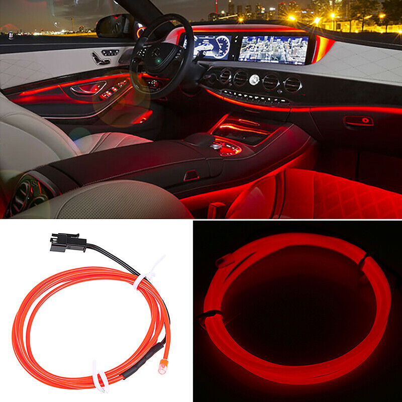 EL Wire Neon LED Car Interior Atmosphere Glow String Strip Lights Rope Tube Lamp