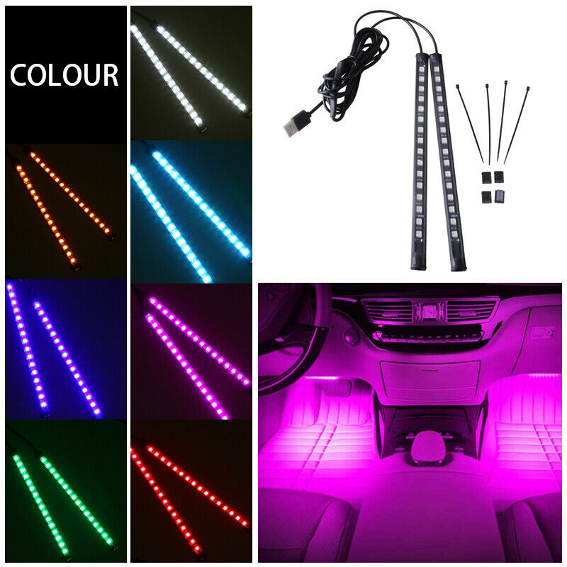 2IN1/4IN1 LED Light Strips Car Interior Atmosphere Footwell USB Lighter Decor UK