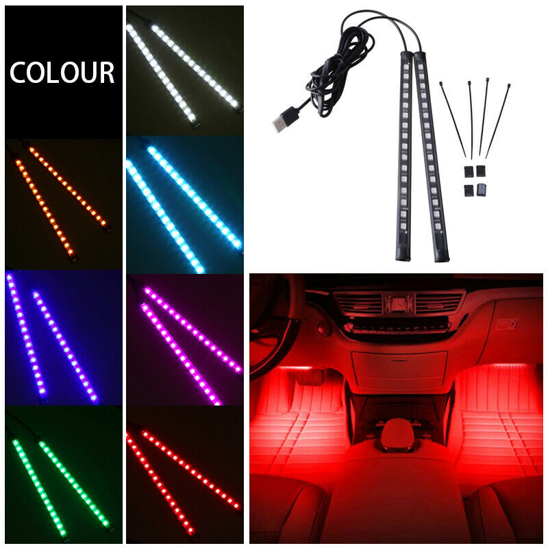 2IN1/4IN1 LED Light Strips Car Interior Atmosphere Footwell USB Lighter Decor UK