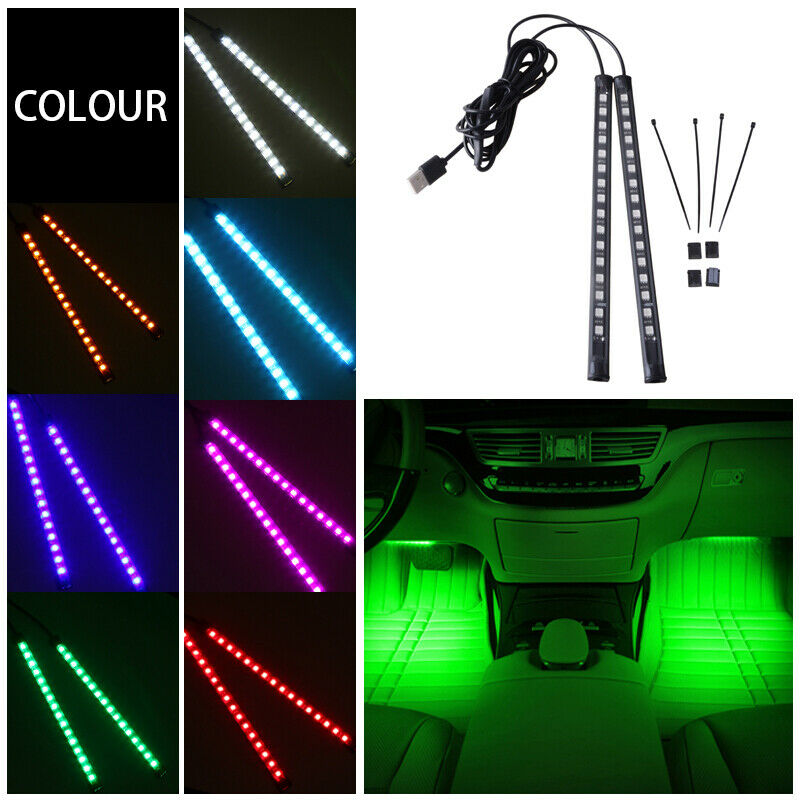 2IN1/4IN1 LED Light Strips Car Interior Atmosphere Footwell USB Lighter Decor UK