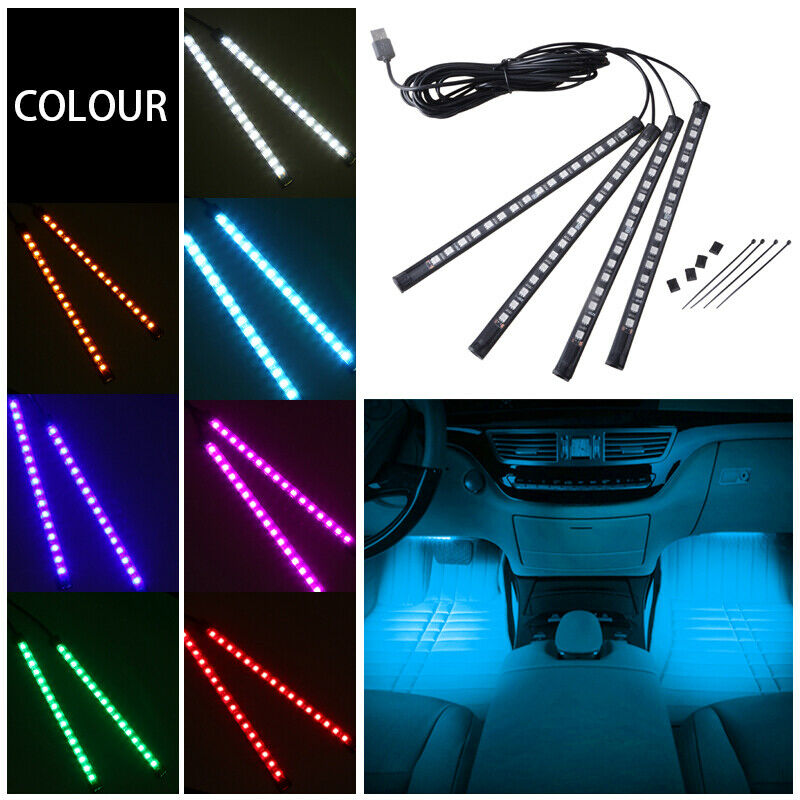 2IN1/4IN1 LED Light Strips Car Interior Atmosphere Footwell USB Lighter Decor UK