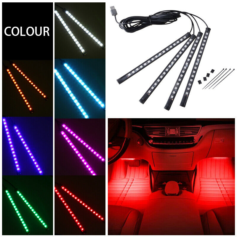 2IN1/4IN1 LED Light Strips Car Interior Atmosphere Footwell USB Lighter Decor UK