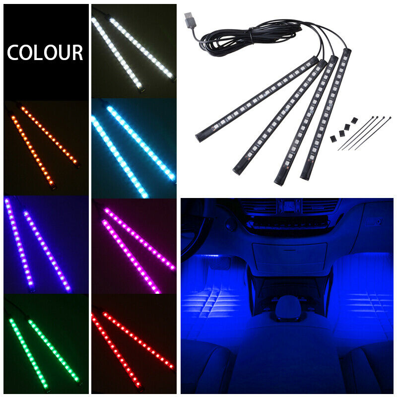 2IN1/4IN1 LED Light Strips Car Interior Atmosphere Footwell USB Lighter Decor UK