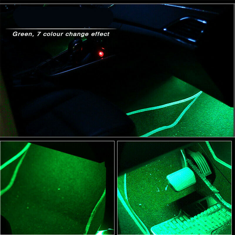 2x 16LED Car Interior Atmosphere Footwell Strip Light USB Port Decor Lamp GREEN