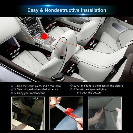 16LED Car Interior Atmosphere Footwell Strip Light USB Port Decor Lamp RED Color