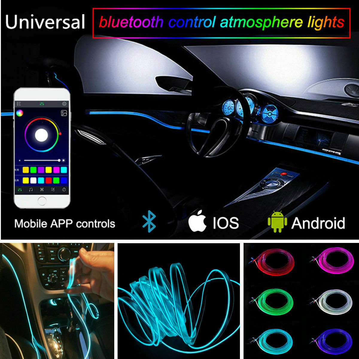 Car Truck RGB LED Strip Lights Interior Footwell Atmosphere Lamp Multicolor APP