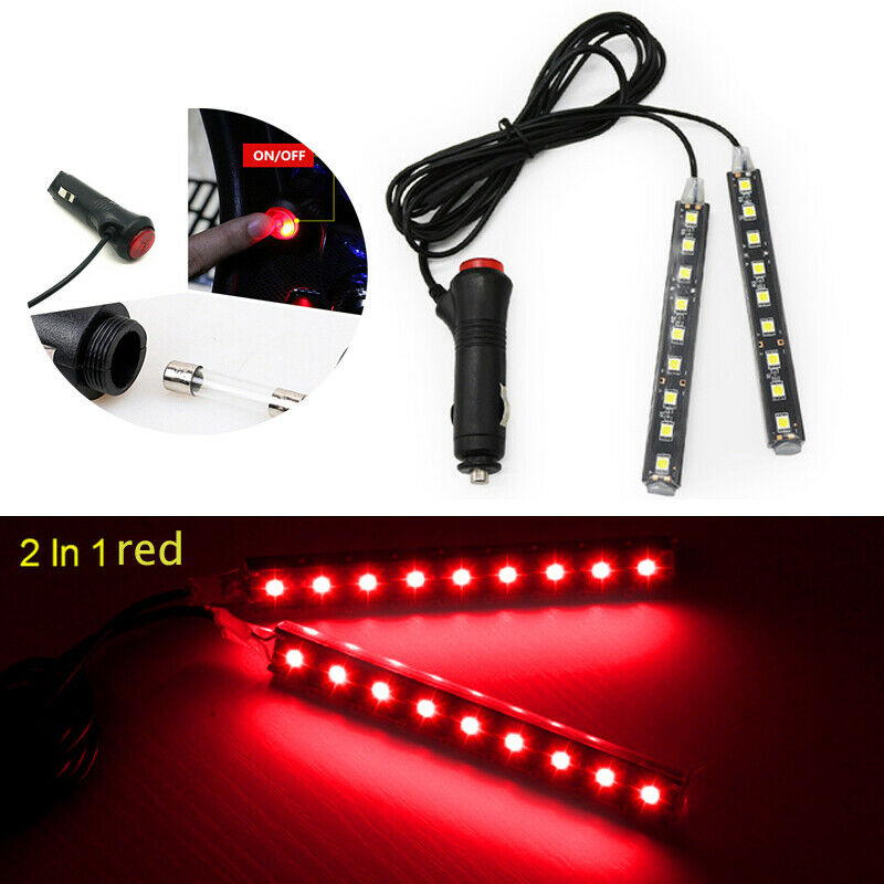 2in1 9LED Interior Atmosphere Lights Foot Strip Lamp Cigarette Lighter Red