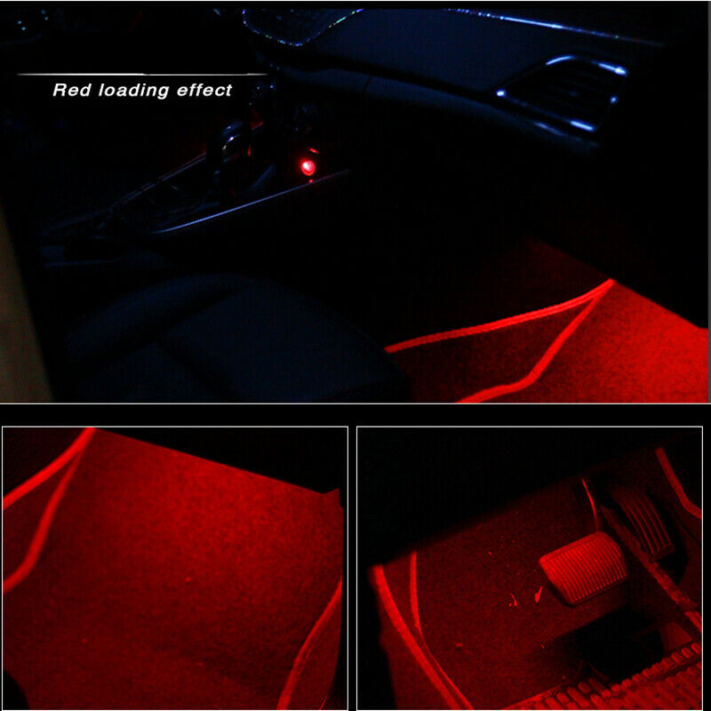 2in1 9LED Interior Atmosphere Lights Foot Strip Lamp Cigarette Lighter Red